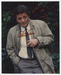 2d0872 PETER FALK signed color 8x10 REPRO still '90s great c/u smoking cigar as Detective Columbo!