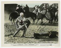 2d0447 RICARDO MONTALBAN signed color 8x10.25 still '54 great c/u wearing armor in The Saracen Blade