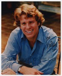2d0898 RYAN O'NEAL signed color 8x10 REPRO still '01 great smiling close up sitting at table!