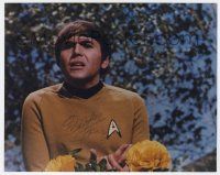 2d0936 WALTER KOENIG signed color 8x10 REPRO still '00s close up of Star Trek's Chekov w/flowers!