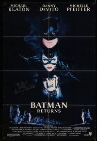 2d0243 BATMAN RETURNS signed 1sh '92 by Danny DeVito, great image with Michael Keaton & Pfeiffer!