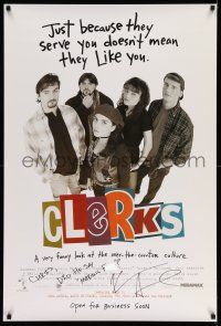 2d0615 CLERKS signed advance 1sh '94 by Kevin Smith, a very funny look at over-the-counter culture!