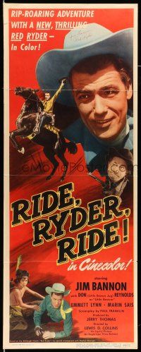 2d0592 RIDE RYDER RIDE signed insert '49 by Jim Bannon in the title role as Red Ryder!