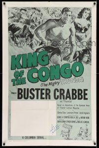 2d0251 KING OF THE CONGO signed 1sh R60 by Buster Crabbe, Glenn Cravath art of The Mighty Thunda!