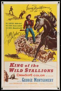 2d0252 KING OF THE WILD STALLIONS signed 1sh '59 by George Montgomery, West blazed in gun-hot death!