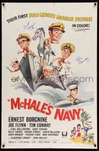 2d0255 McHALE'S NAVY signed 1sh '64 by BOTH Ernest Borgnine AND Tim Conway, cool Joseph Smith art!