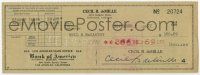 2d0385 CECIL B. DEMILLE signed 3x8 canceled check '57 he paid $386.69 to Neil S. McCarthy for lease!