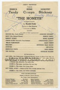 2d0219 HONEYS signed 1pg stage play program '55 by Cronyn, Stickney, Mary Finney AND Jessica Tandy