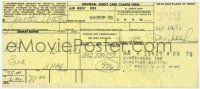 2d0394 JONATHAN WINTERS signed carbon copy 3x8 airline ticket receipt '71 he flew out of Las Vegas!