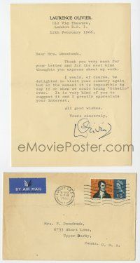 2d0025 LAURENCE OLIVIER signed letter '66 also includes signed 5x7 REPRO as The Mahdi from Khartoum!