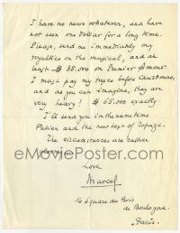 2d0006 MARCEL PAGNOL signed 8x11 letter '56 asking his agent for royalties so he could pay taxes!