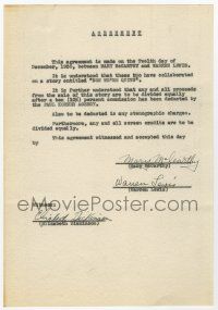 2d0038 MARY MCCARTHY signed 7x11 contract '38 agreeing to split profits w/ co-author Warren Lewis!