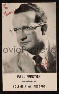 2d0433 PAUL WESTON signed 3x5 publicity card '50s he composed & conducted for Columbia Records!