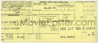 2d0396 PHIL HARRIS signed carbon copy 3x8 airline ticket receipt '72 when he flew out of Las Vegas!