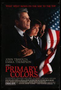 2d0628 PRIMARY COLORS signed advance DS 1sh '98 by John Travolta, who's running for U.S. President!