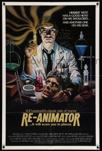 2d0258 RE-ANIMATOR signed 1sh '85 by Jeffrey Combs & Brian Yuzna, mad scientist with severed head!