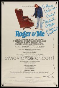 2d0634 ROGER & ME signed 1sh '89 by Micheal Moore, documentary about General Motors CEO Roger Smith!