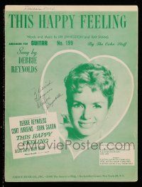 2d0282 DEBBIE REYNOLDS signed sheet music '58 the title song she sang for This Happy Feeling!