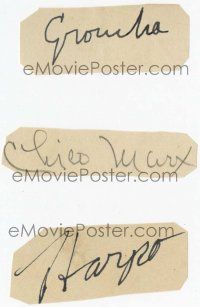 2d0438 MARX BROTHERS 3 signed 1x2 cut album pages + REPRO still '50s Groucho, Chico & Harpo!