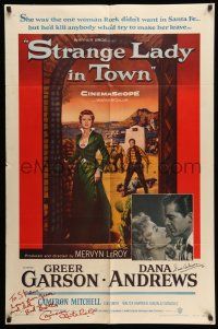 2d0265 STRANGE LADY IN TOWN signed 1sh '55 by BOTH Dana Andrews AND Cameron Mitchell!