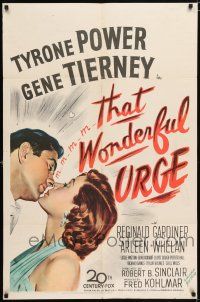 2d0266 THAT WONDERFUL URGE signed 1sh '49 by Gene Tierney, who is about to be kisssed by Power!