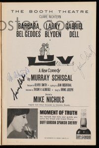 2d0185 LUV signed playbill '64 by Larry Blyden, Gabriel Dell AND Murray Schisgal!
