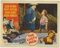 2f779 LUSTY MEN LC #5 '52 close up of Robert Mitchum with sexy Susan Hayward in hay barn!