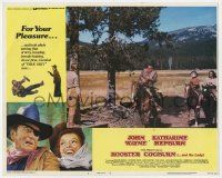 2f879 ROOSTER COGBURN int'l LC #3 '75 John Wayne & Katharine Hepburn on horseback!