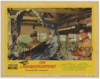 2f902 SHARKFIGHTERS LC #4 '56 Victor Mature by gigantic shark jaw bones in laboratory!