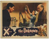 2f992 X THE UNKNOWN LC #2 '57 close up of Dean Jagger & man by nurse setting up IV!