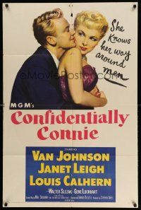 2g182 CONFIDENTIALLY CONNIE 1sh '53 great romantic art of sexy Janet Leigh & Van Johnson!