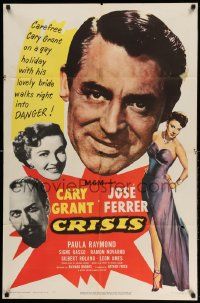 2g192 CRISIS 1sh '50 great huge headshot artwork of Cary Grant, plus Paula Raymond & Jose Ferrer!
