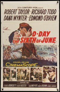 2g210 D-DAY THE SIXTH OF JUNE 1sh '56 art of Robert Taylor & sexy Dana Wynter in WWII!