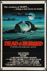 2g211 DEAD & BURIED 1sh '81 really cool horror art of person buried up to the neck by Campanile!