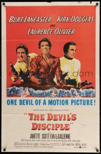 2g225 DEVIL'S DISCIPLE 1sh '59 Burt Lancaster, Kirk Douglas & Laurence Olivier all with two guns!