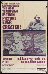 2g229 DIARY OF A MADMAN 1sh '63 Vincent Price in his most chilling portrayal of evil!