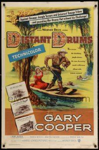 2g234 DISTANT DRUMS 1sh '51 art of Gary Cooper in the Florida Everglades, Raoul Walsh!