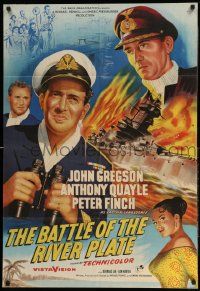 2g686 PURSUIT OF THE GRAF SPEE English 1sh '55 Powell & Pressburger's Battle of the River Plate!