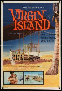 2g912 VIRGIN ISLAND English 1sh '58 John Cassavetes & sexy Virginia Maskell, art of bed on beach!