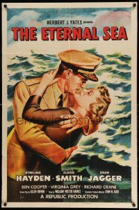 2g269 ETERNAL SEA 1sh '55 art of Sterling Hayden as Admiral John Hoskins with sexy Alexis Smith!