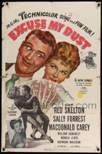2g272 EXCUSE MY DUST 1sh '51 art of Red Skelton being kissed by two pretty girls!