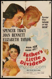 2g289 FATHER'S LITTLE DIVIDEND 1sh '51 art of Elizabeth Taylor, Spencer Tracy & Joan Bennett!