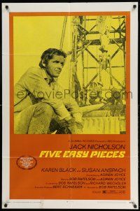 2g302 FIVE EASY PIECES 1sh '70 cool image of Jack Nicholson, directed by Bob Rafelson!