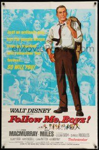 2g306 FOLLOW ME BOYS 1sh '66 Fred MacMurray leads Boy Scouts, young Kurt Russell, Walt Disney!
