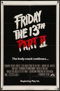 2g325 FRIDAY THE 13th PART II teaser 1sh '81 slasher horror sequel, body count continues!