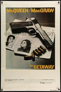 2g342 GETAWAY 1sh '72 Steve McQueen, Ali McGraw, Sam Peckinpah, cool gun & passports image!