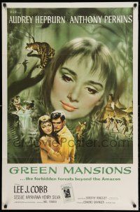2g372 GREEN MANSIONS int'l 1sh '59 art of Audrey Hepburn & Anthony Perkins by Joseph Smith!