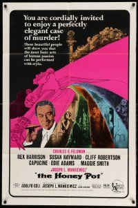 2g405 HONEY POT style C 1sh '67 cool colorful art of Rex Harrison & Susan Hayward!