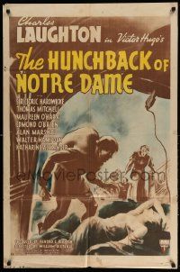 2g422 HUNCHBACK OF NOTRE DAME style A 1sh R47 Victor Hugo, art of Charles Laughton & Maureen O'Hara!
