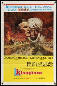 2g457 KHARTOUM style A 1sh '66 Frank McCarthy art of Charlton Heston & Laurence Olivier!
